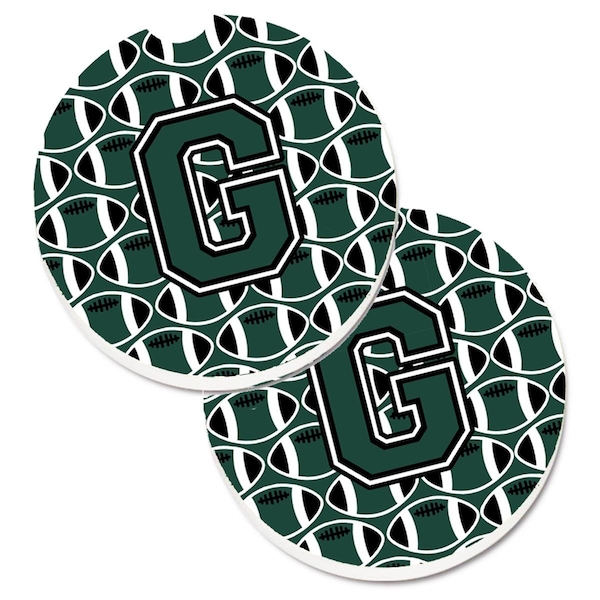 Carolines Treasures Letter G Football Green and White Set of 2 Cup Holder Car Coaster CJ1071-GCARC - main